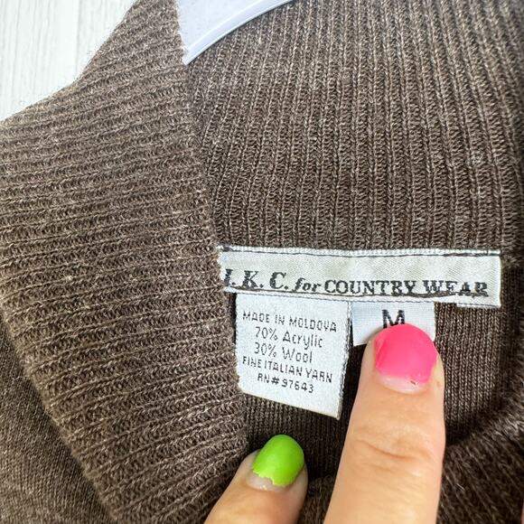 Vintage I.K.C. For Country Wear Chocolate Brown Mock Neck Midi Dress Size Medium - Picture 2 of 7